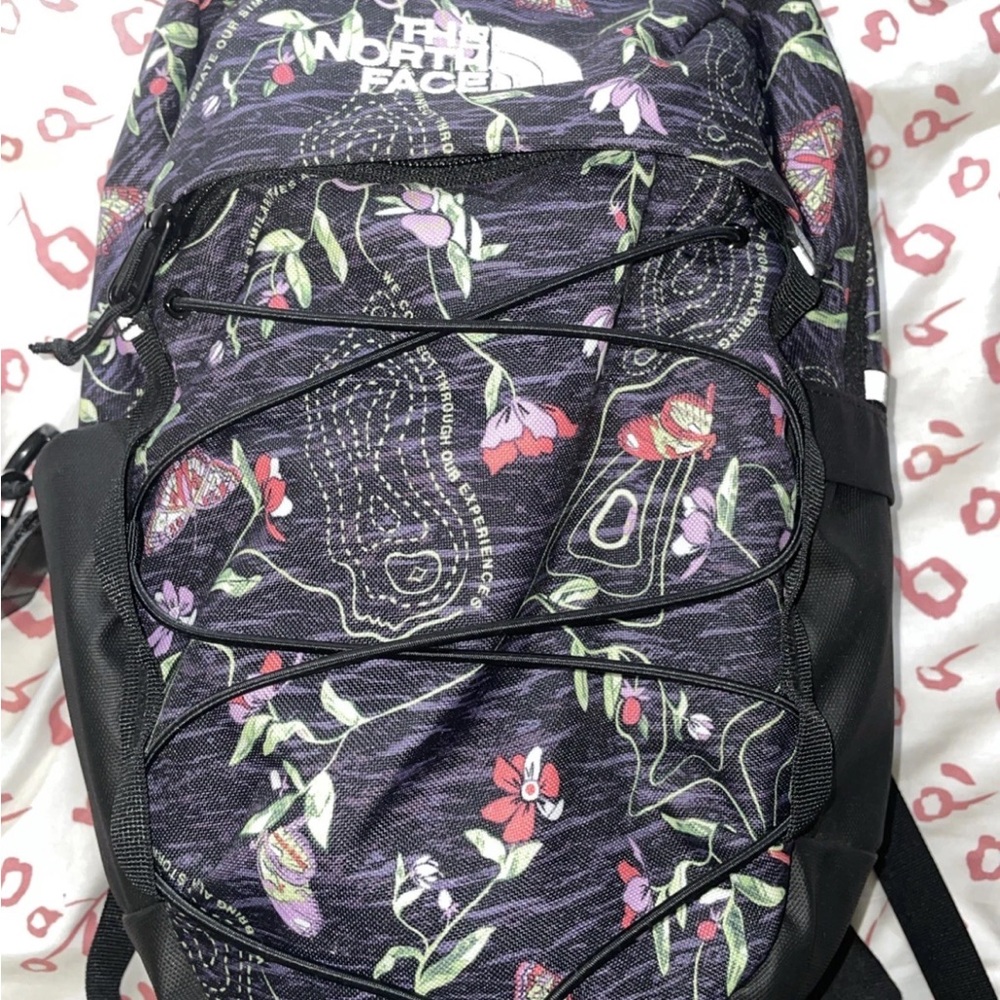The North Face Black and Purple Floral Backpack